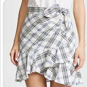 Veronica Beard Kaia Blue & White Plaid Check Wrap Ruffle Skirt